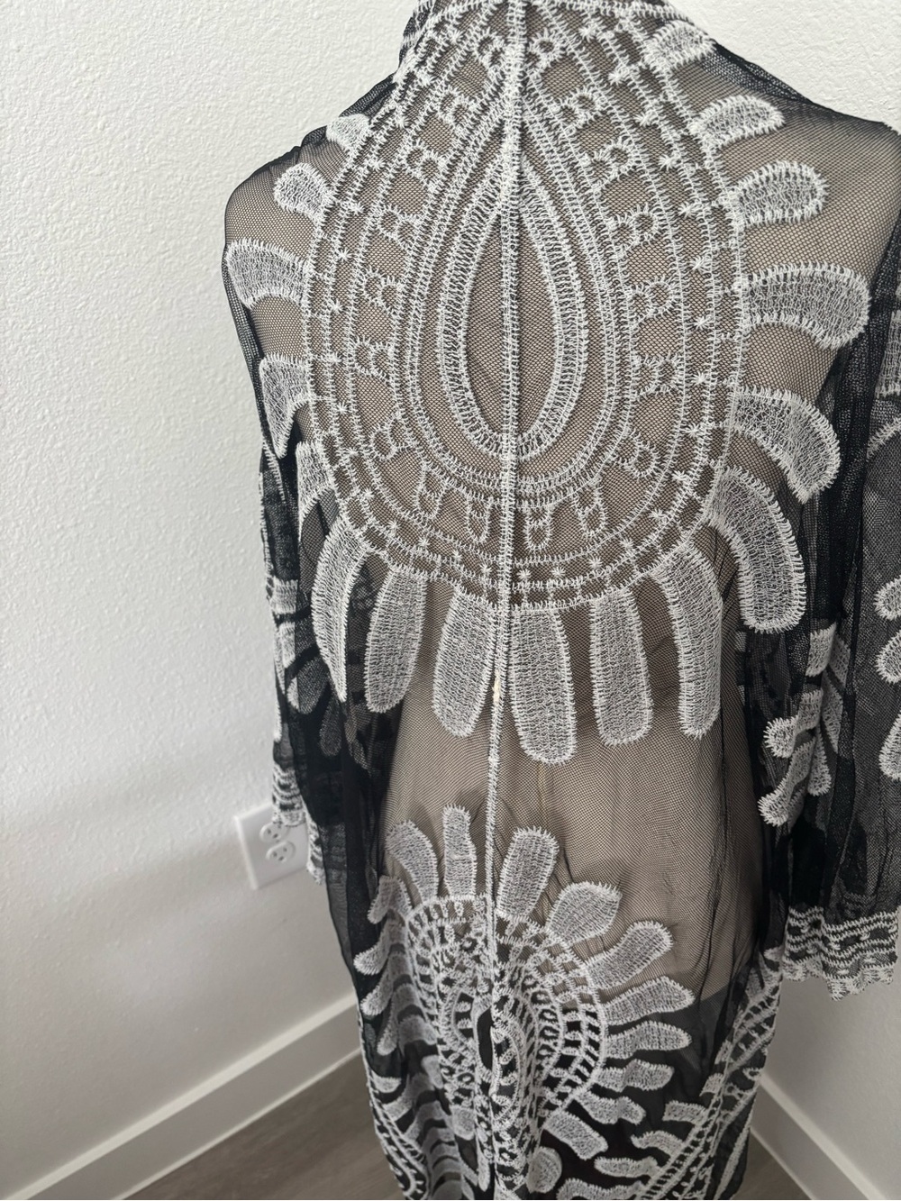 Elegant Swim Cover Up Black Sheer Embroidered Like New One Size Final Sale - Picture 6 of 6